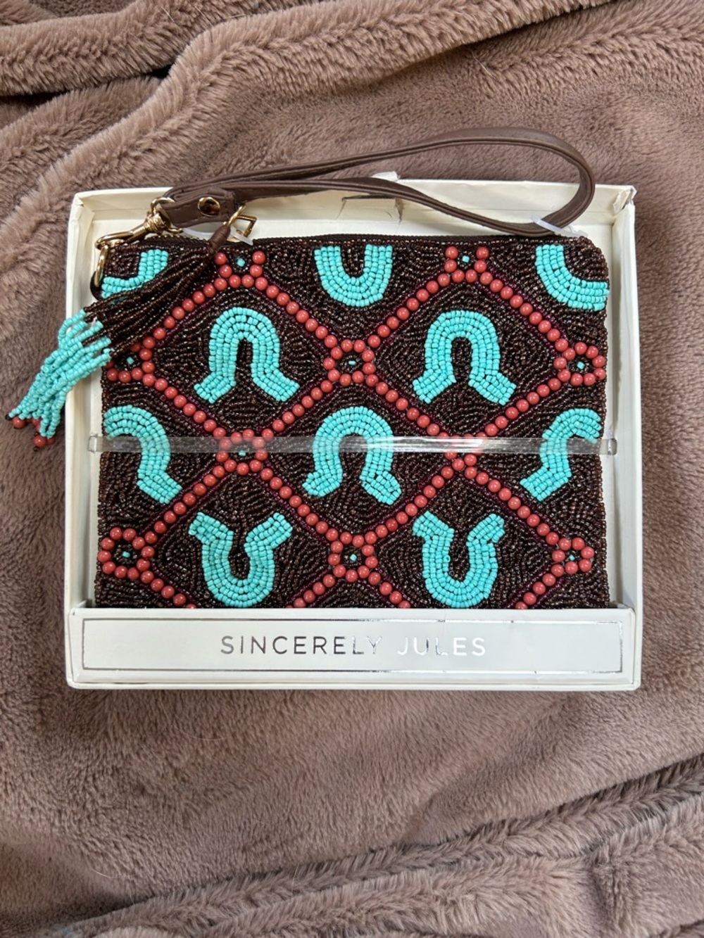 Sincerely Jules Beaded Wristlet in Brown, Turquoise & Coral
